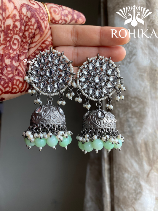 Shyamli oxidized jhumka earrings (002) - Mint green