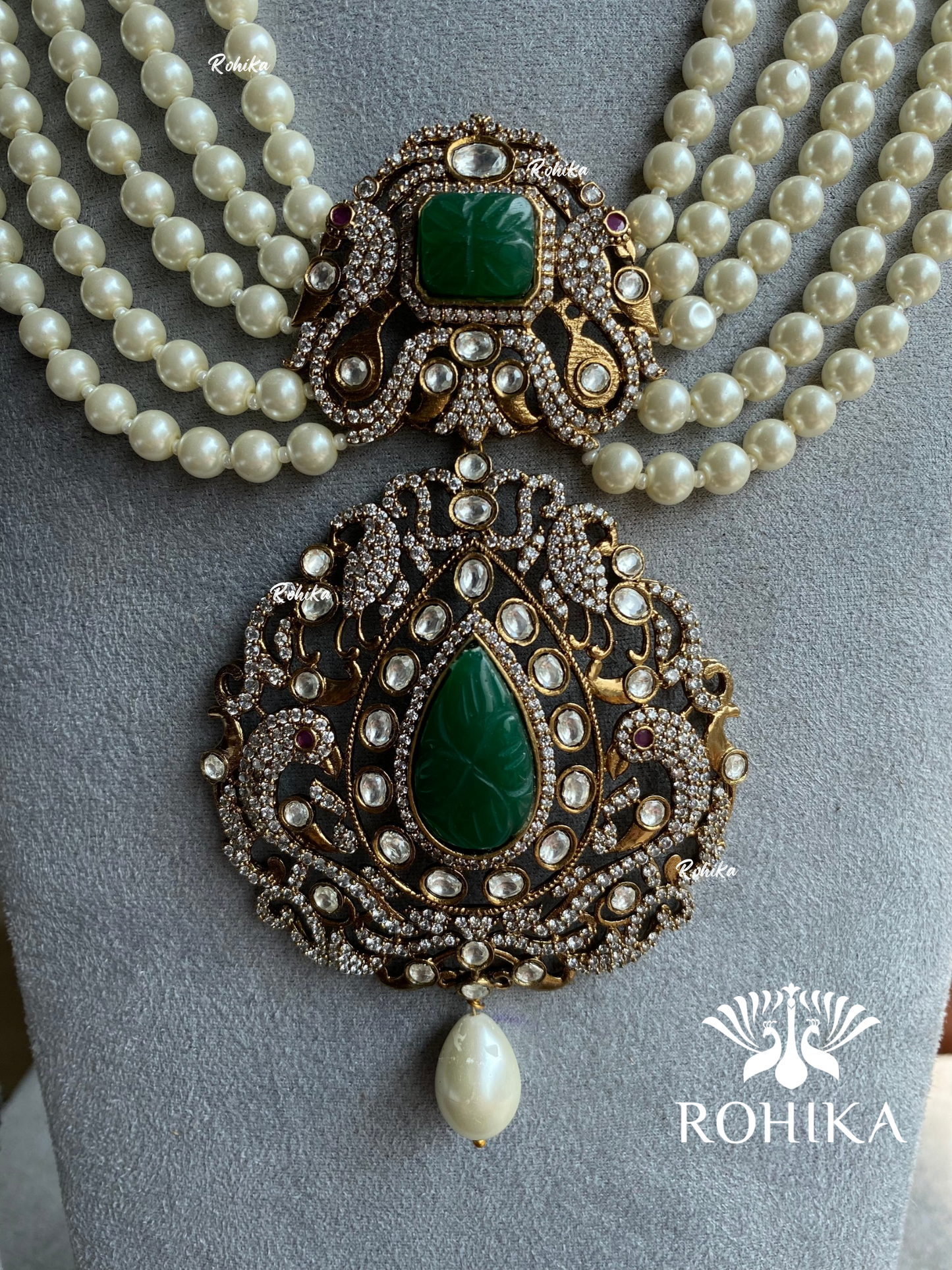 Kanavi victorian necklace set - Dark green