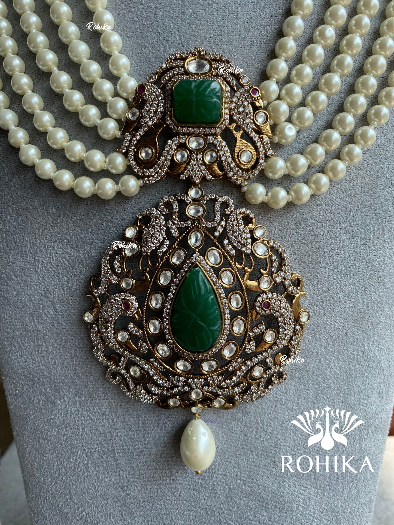 Kanavi victorian necklace set - Dark green