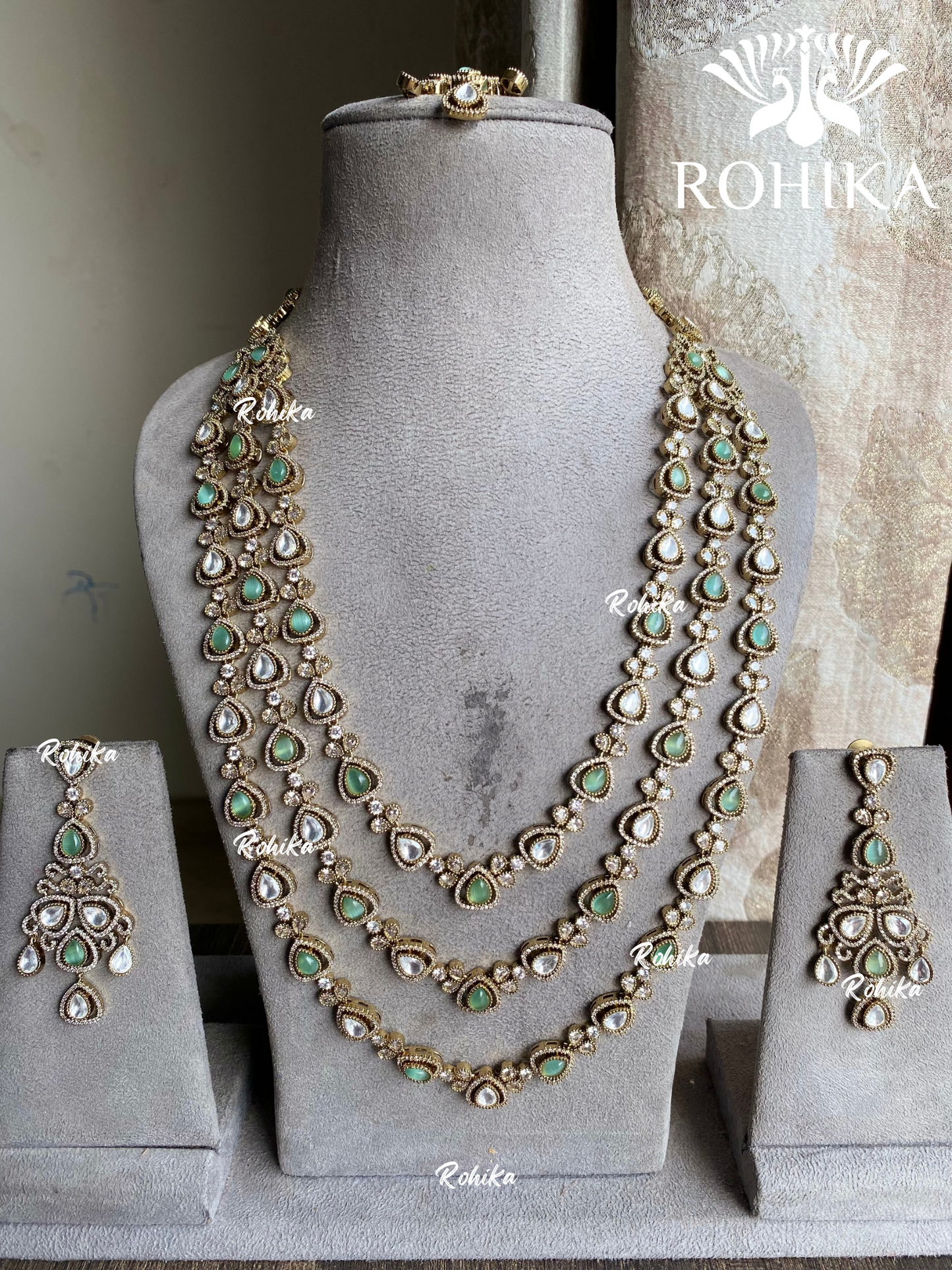 Arshi kundan necklace set - Mint green