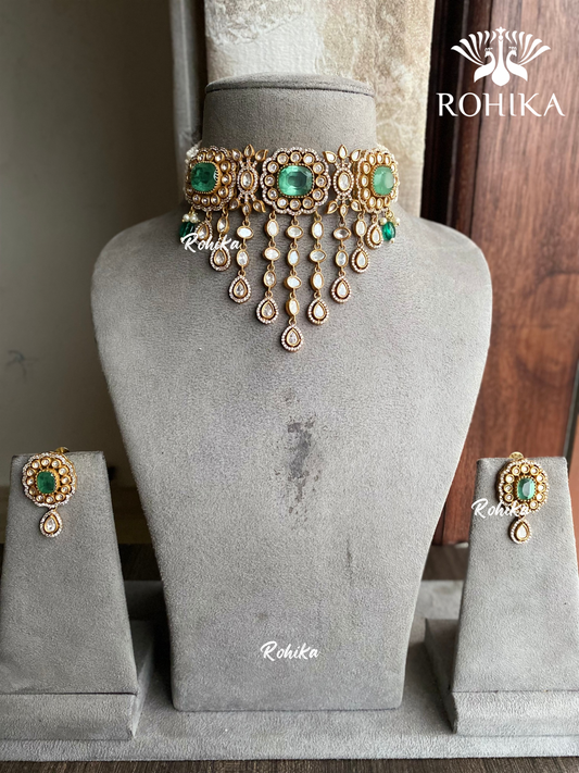 Asmi doublet kundan choker set - Mint green