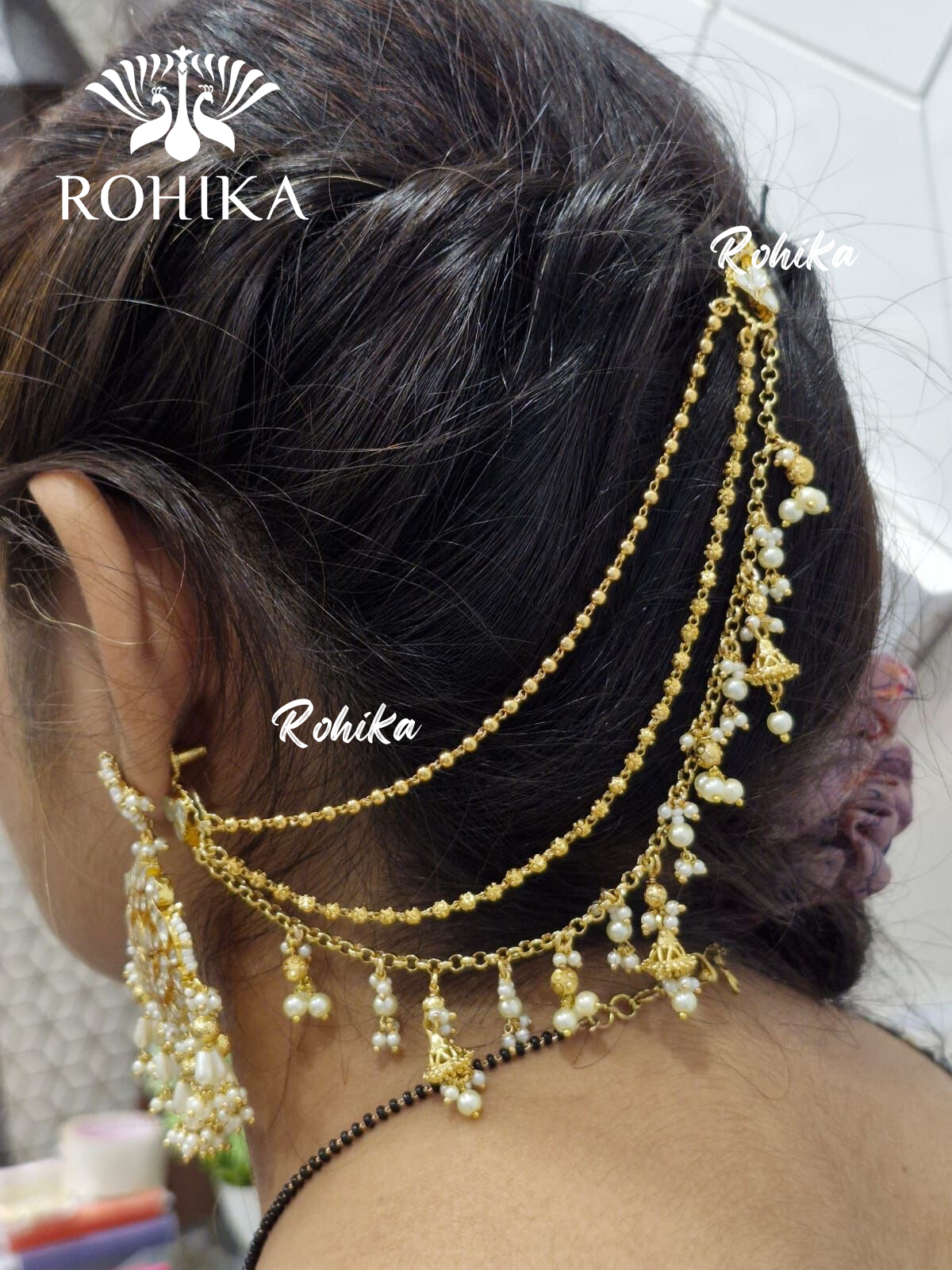 Pachhi kundan earchains - White