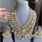 Aangan bikaneri polki kundan long necklace set - Dark Green