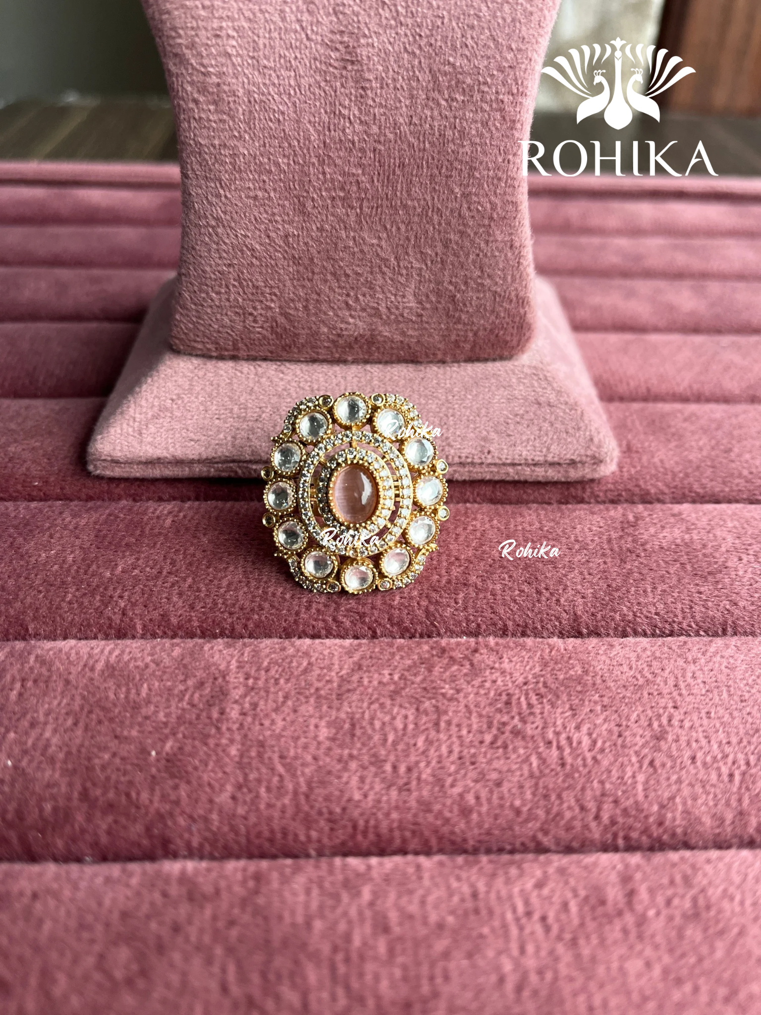 Angana polki kundan ring (SG-095) - Baby pink