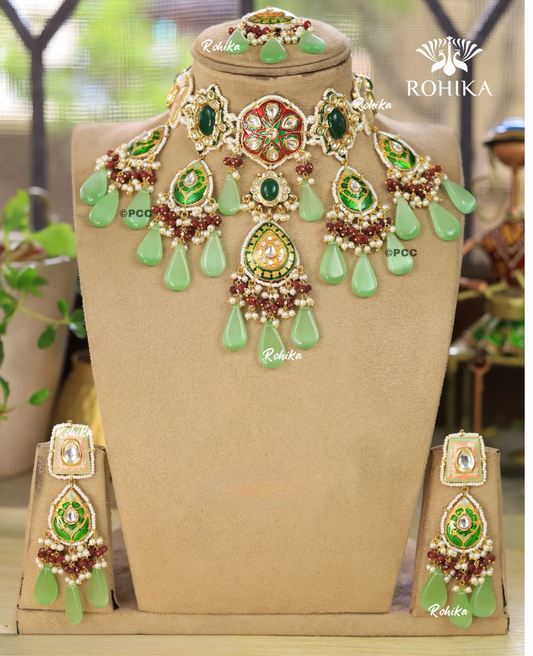 Unnati meenakari kundan choker set - Mint green