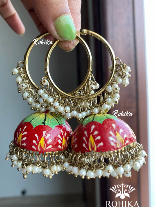 Muskan jhumka bali earrings - Red