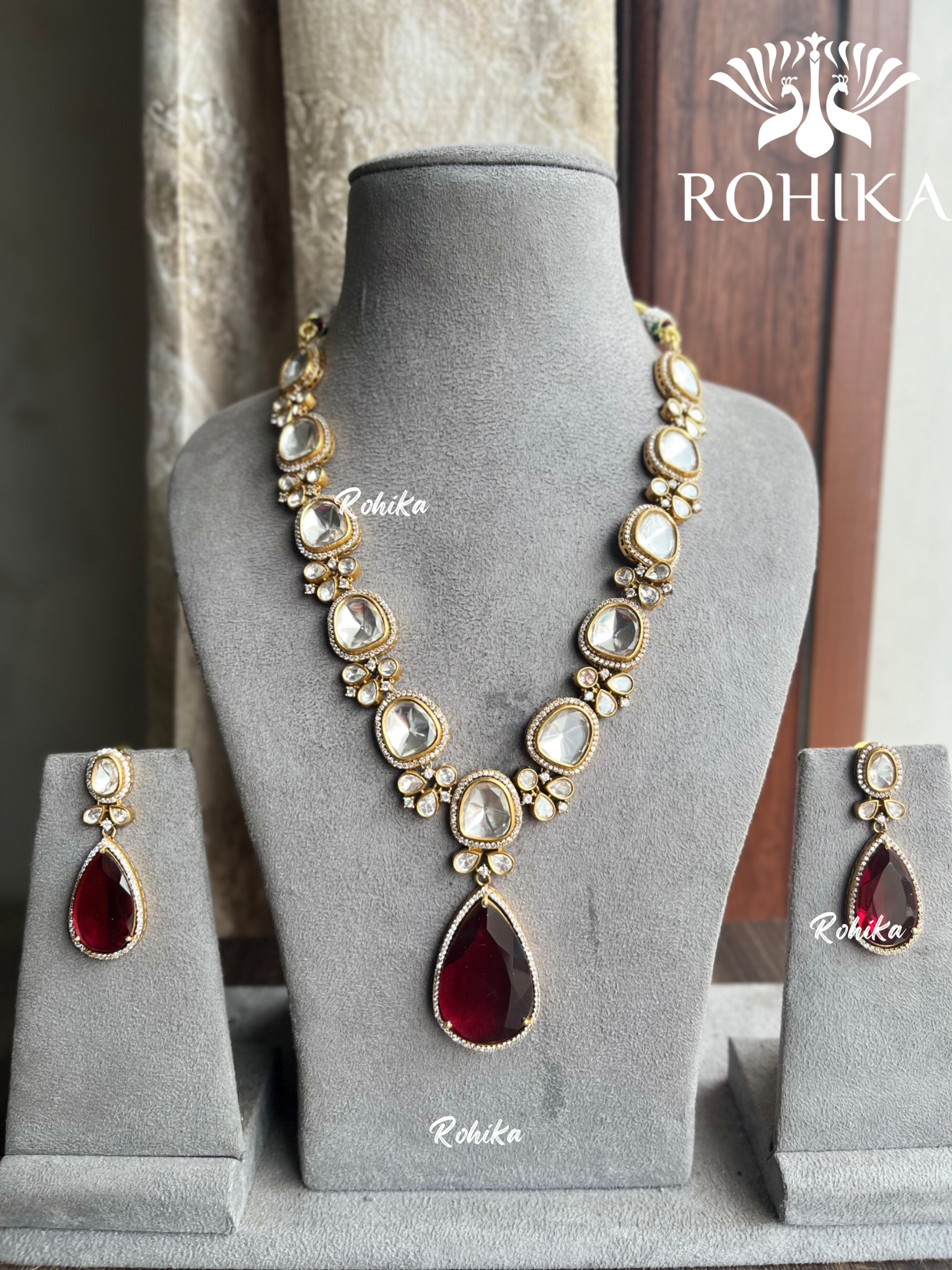 Raksha polki kundan necklace set - Red