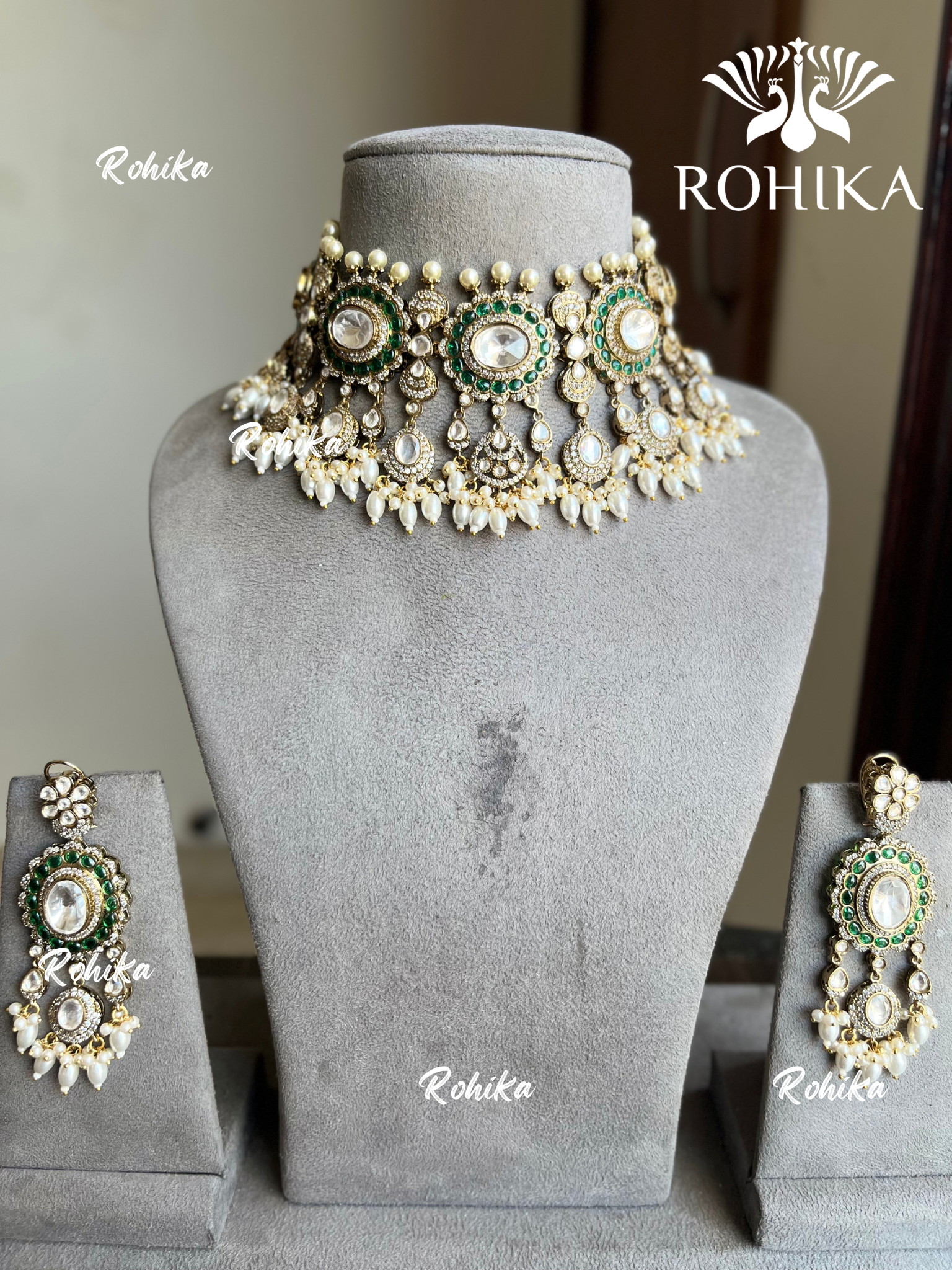 Moksha polki kundan choker set - Green