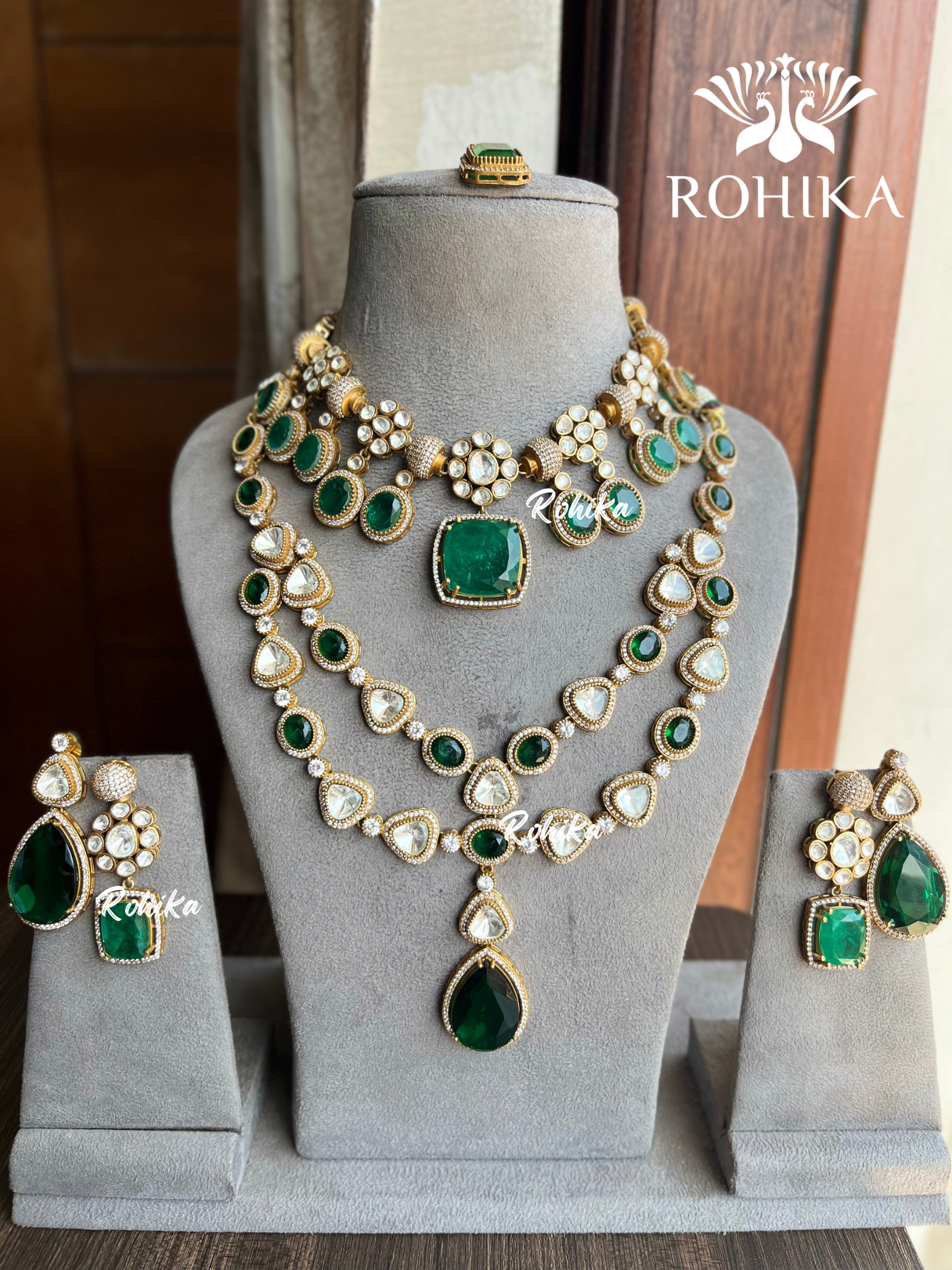 Meera doublet kundan combo set - Dark Green