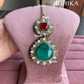 Siya doublet stone maangtikka - Red & dark green