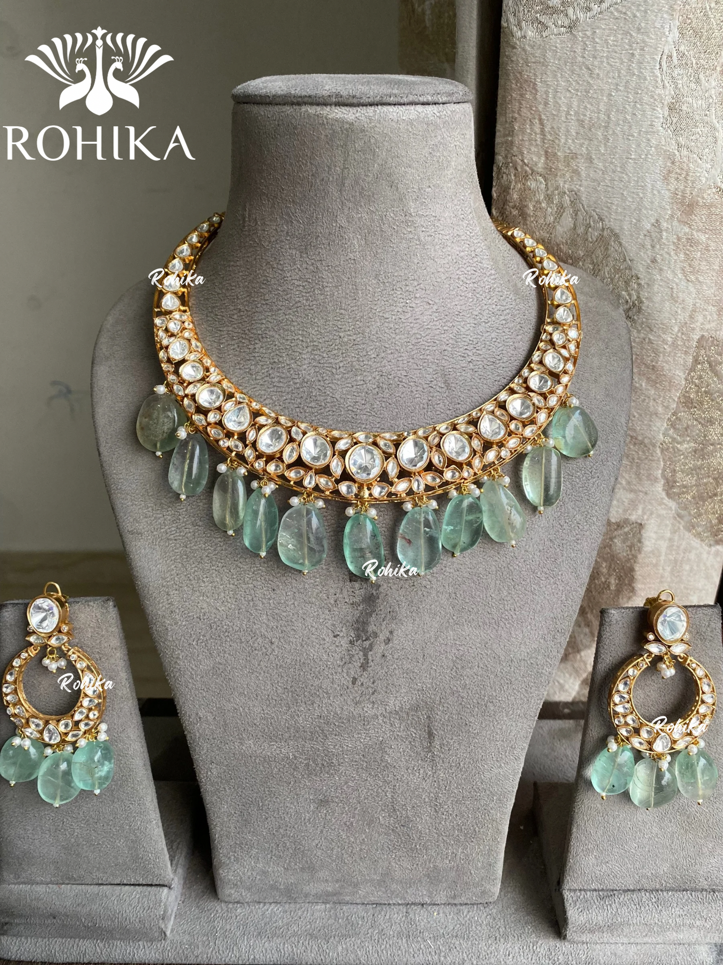 Ekanti moisanite hasli necklace set - Mint green