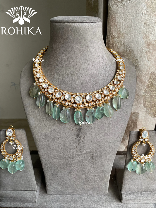 Ekanti moisanite hasli necklace set - Mint green