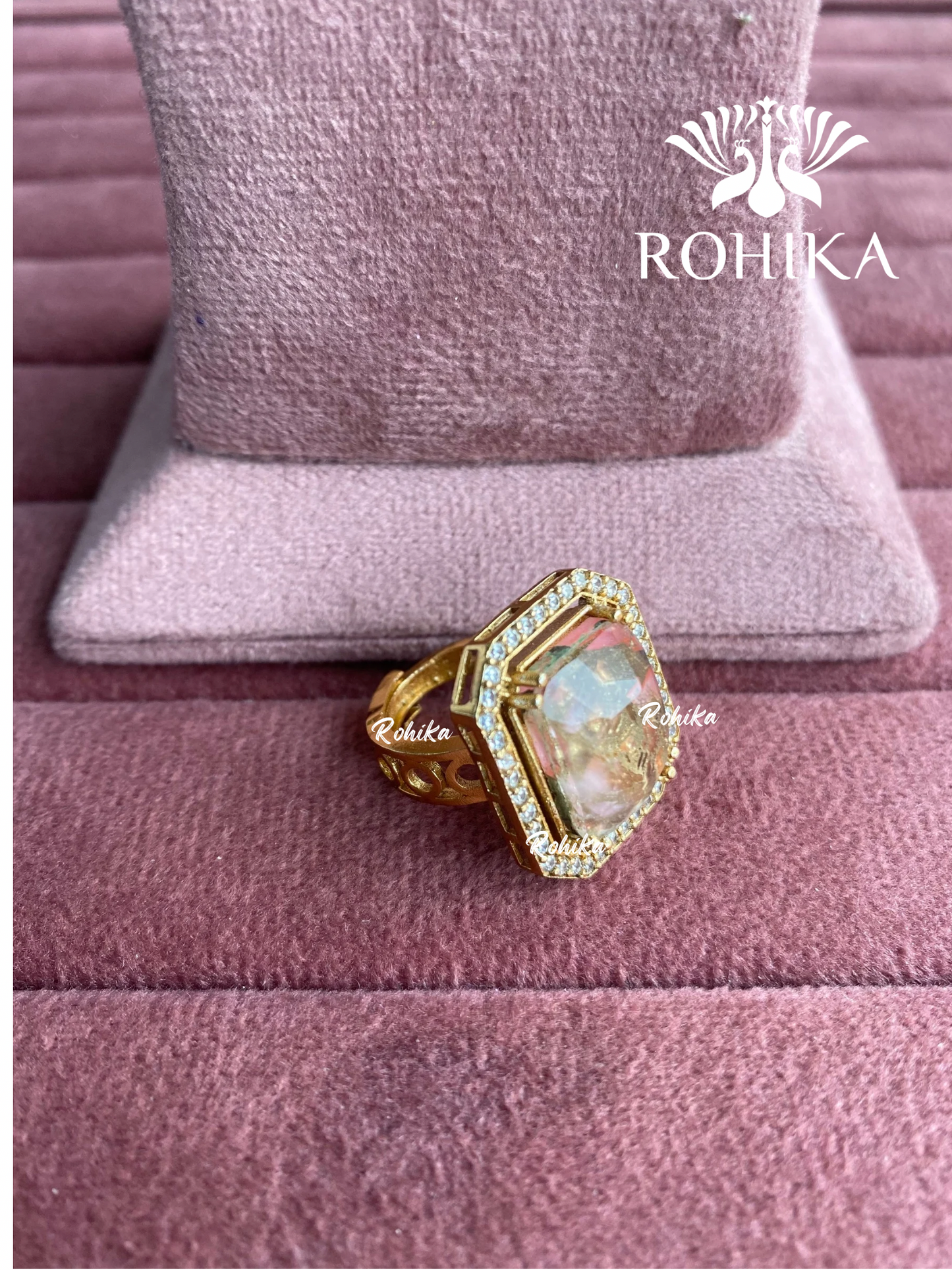 Angana polki kundan ring (SG-124) - Pink & golden