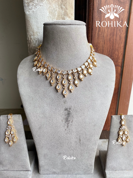 Aashi polki kundan necklace set - White