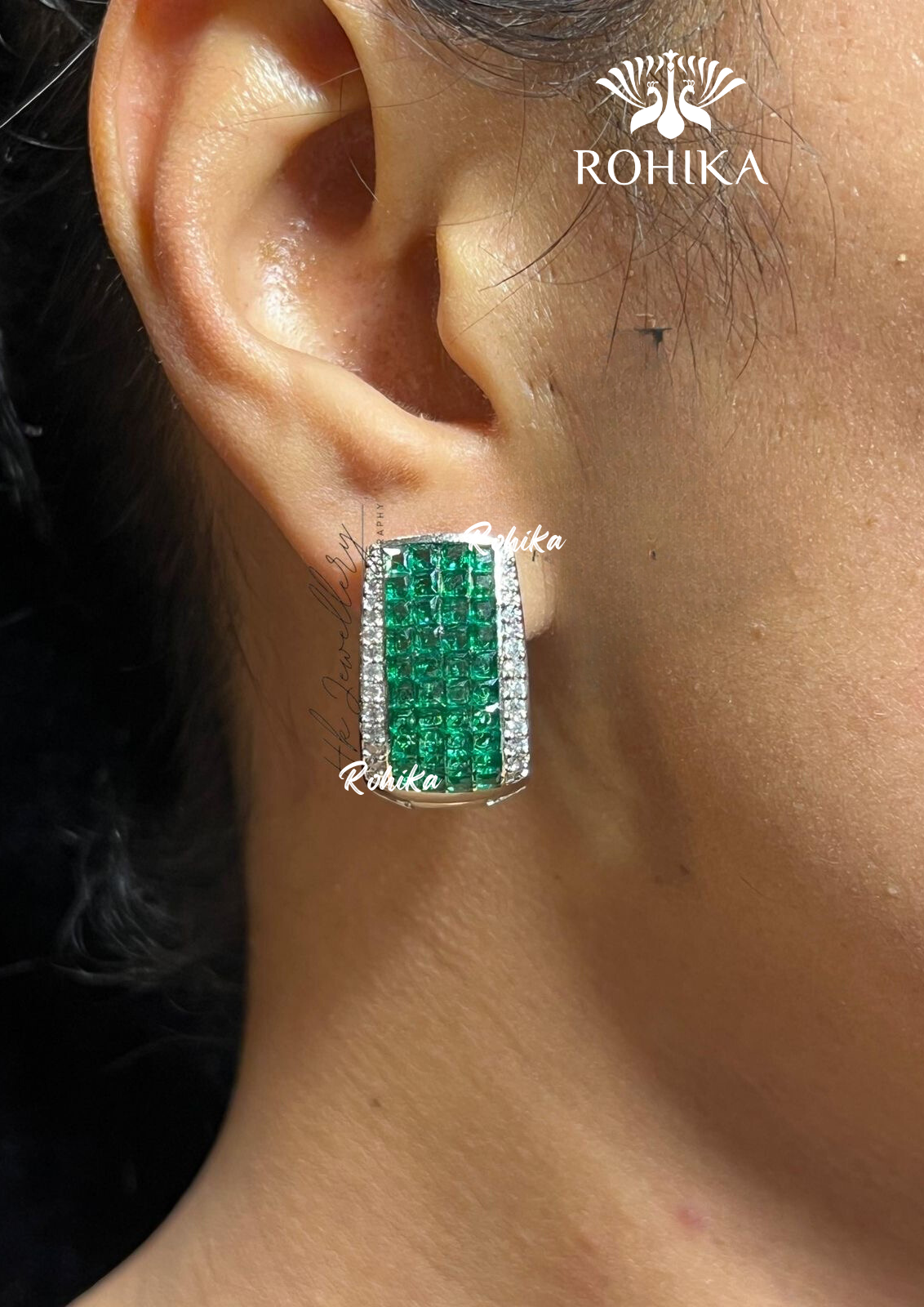 Elise american diamond earring set - Green