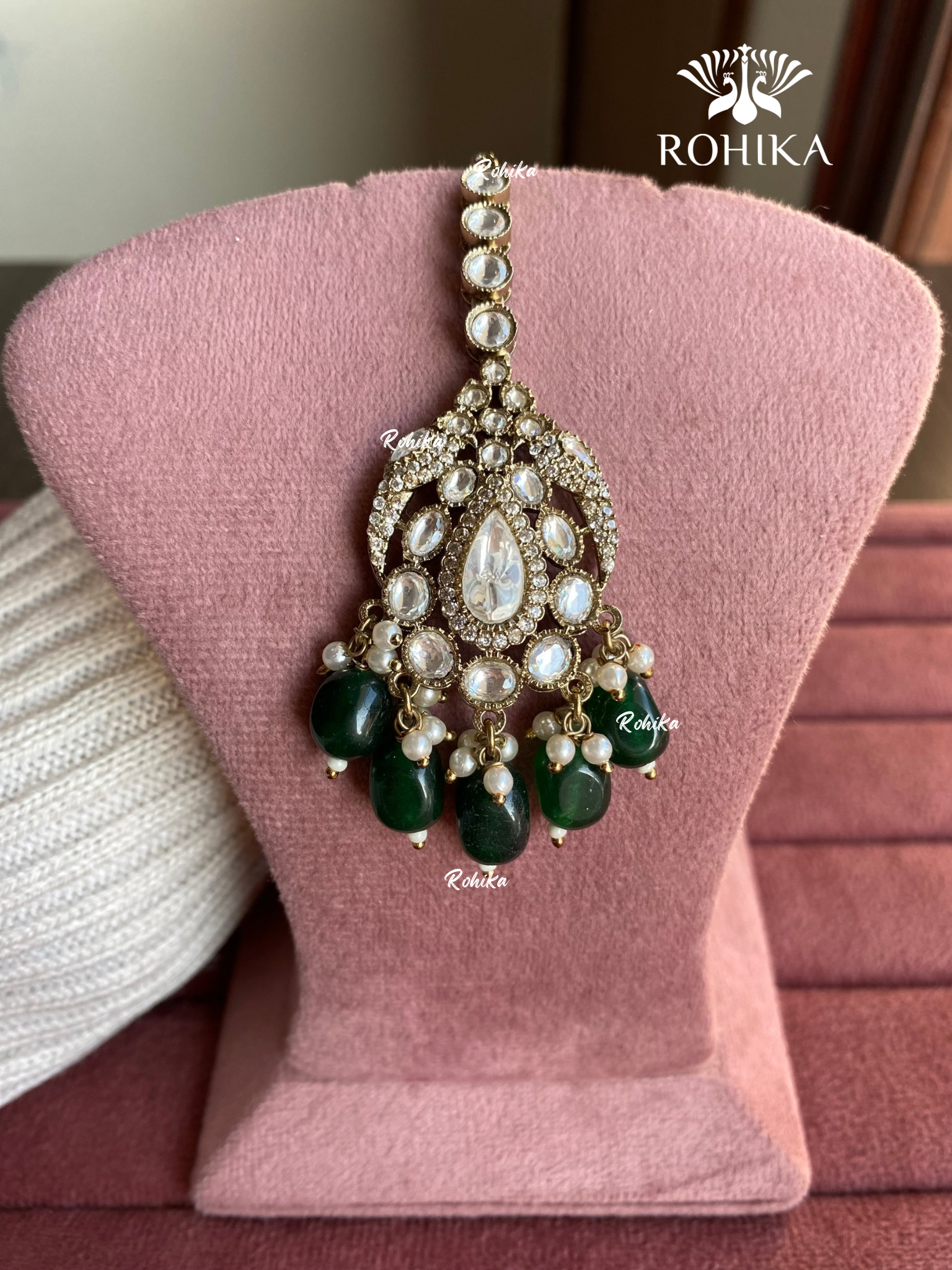 Polki kundan maangtikka (PLKM-052) - Dark green