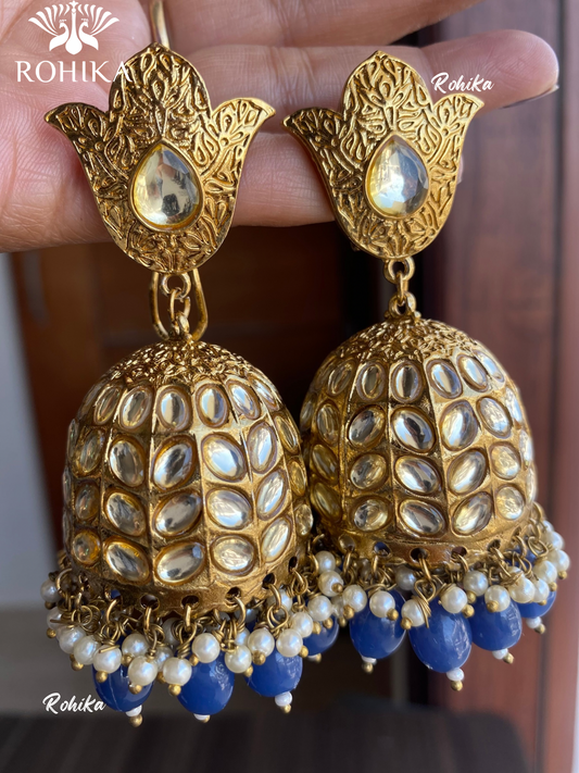 Siya kundan jhumkas- Dark blue