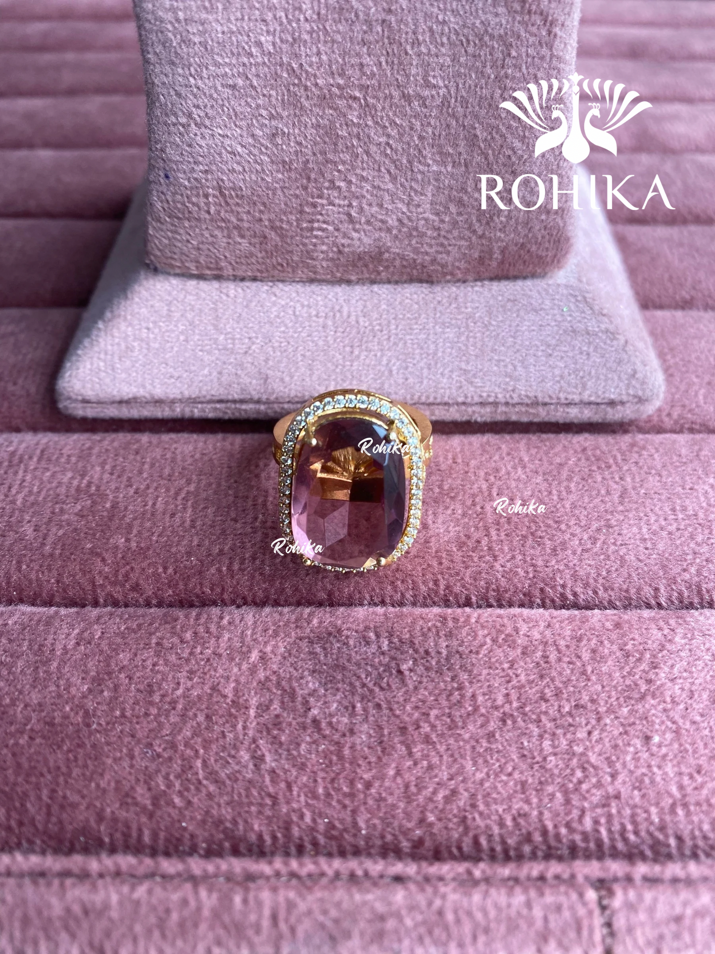 Angana polki kundan ring (SG-093) - Dark pink 