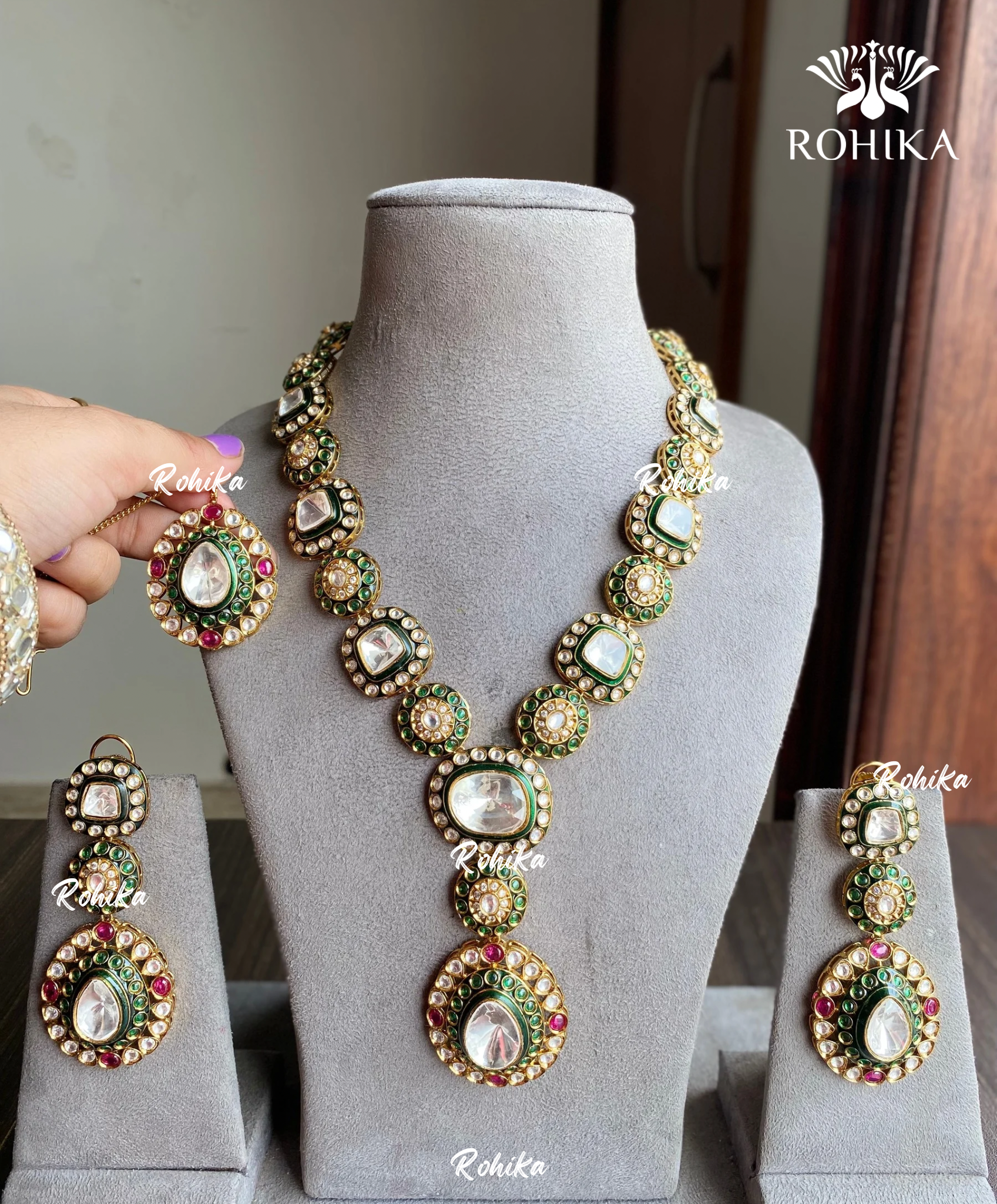 Swara polki kundan necklace set - Green