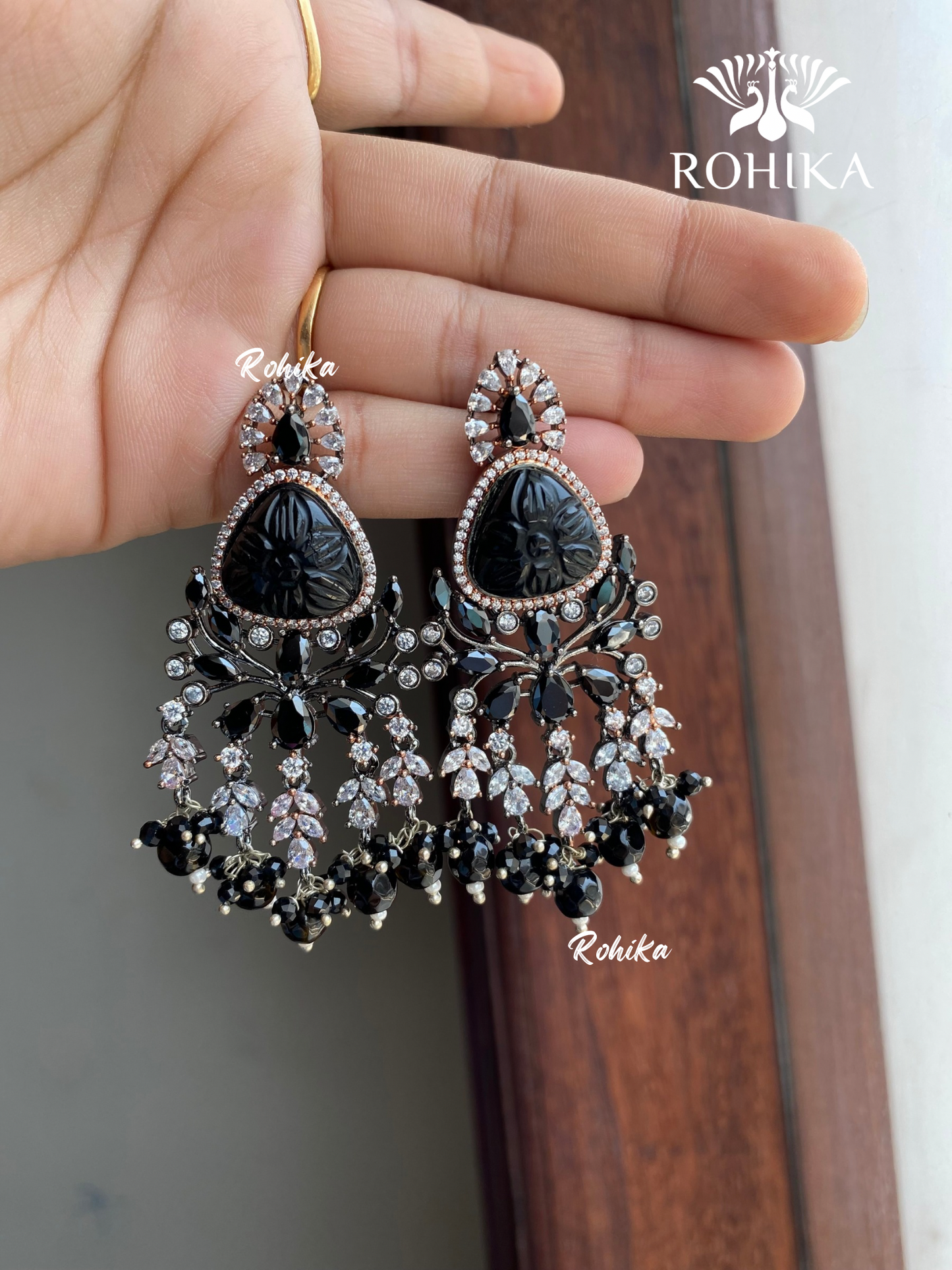 Aparna polki kundan earrings - Black