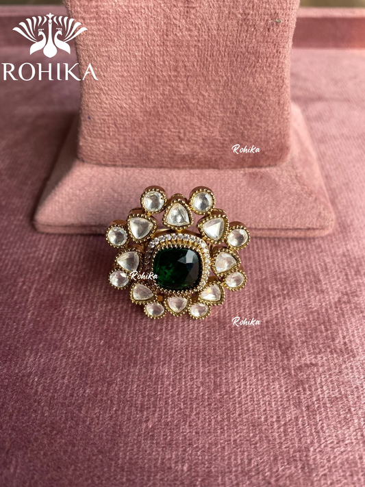 Angana polki kundan ring (SG-110) - Dark green