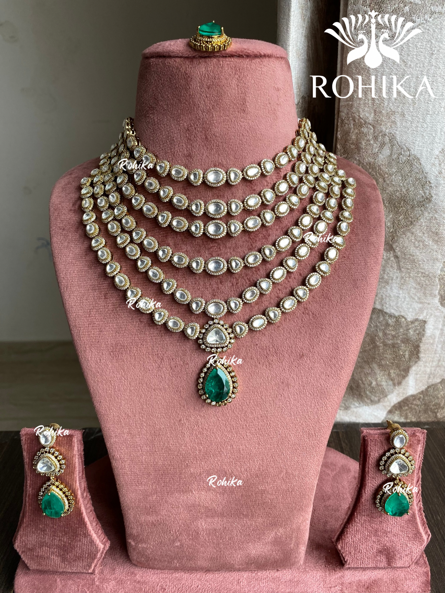 Prakriti moisinite kundan necklace set - Mint  Green