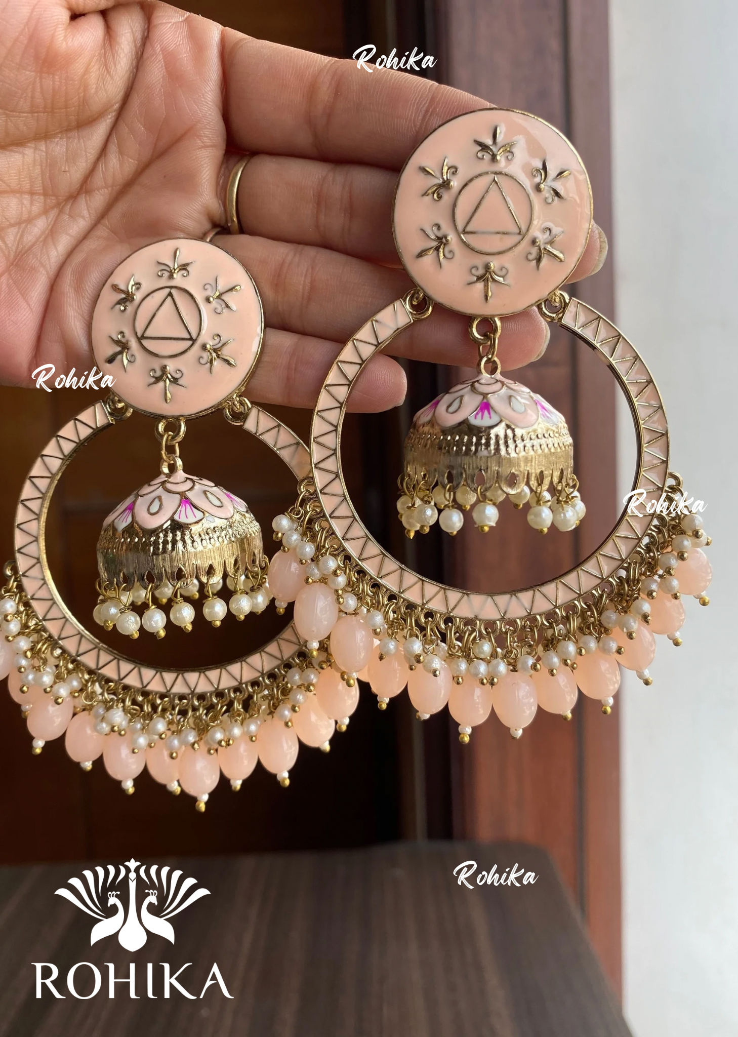 Sonal meenakari chandbali earrings - Peach