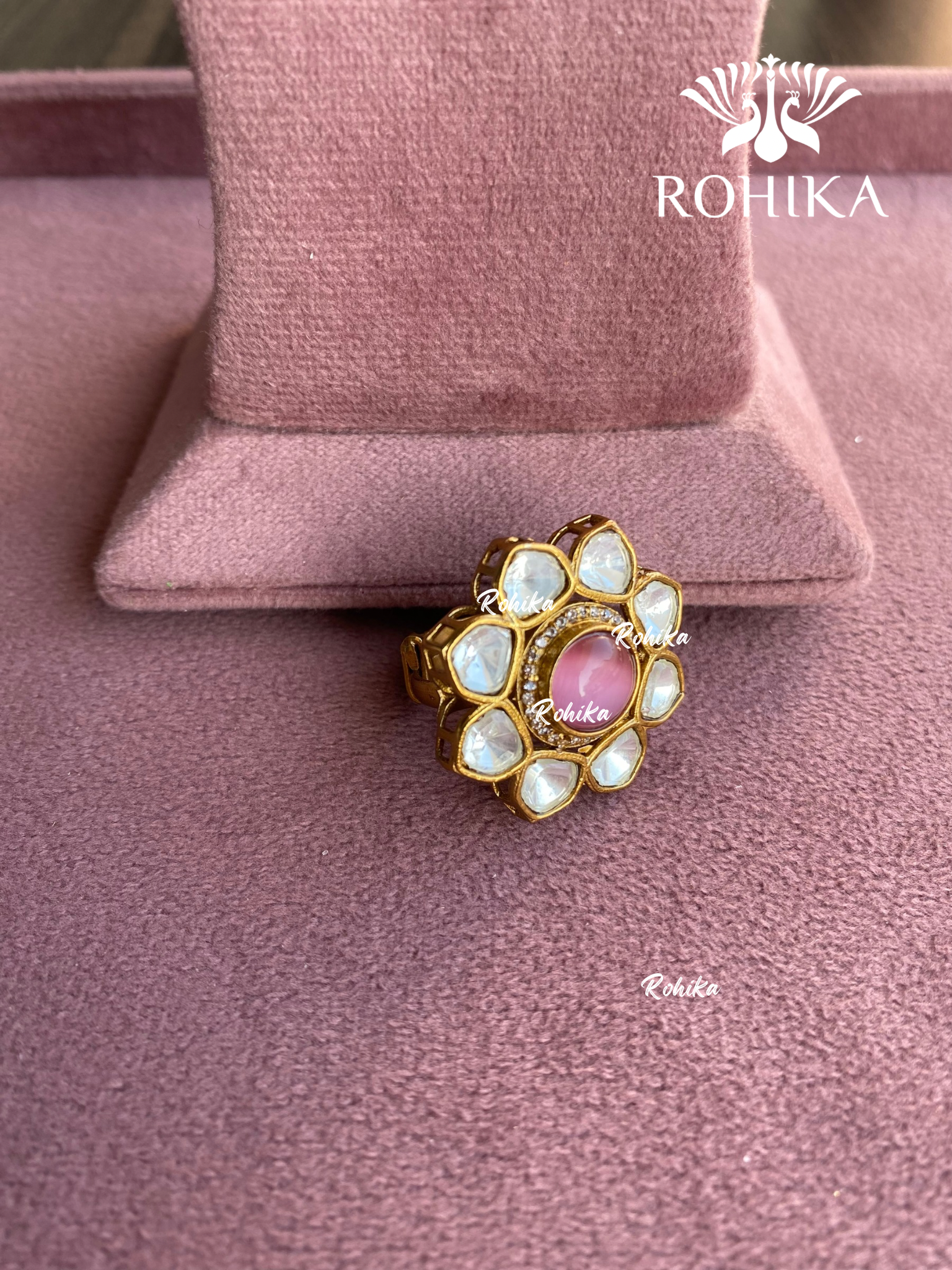 Angana polki kundan ring  (SG-012) - Pink