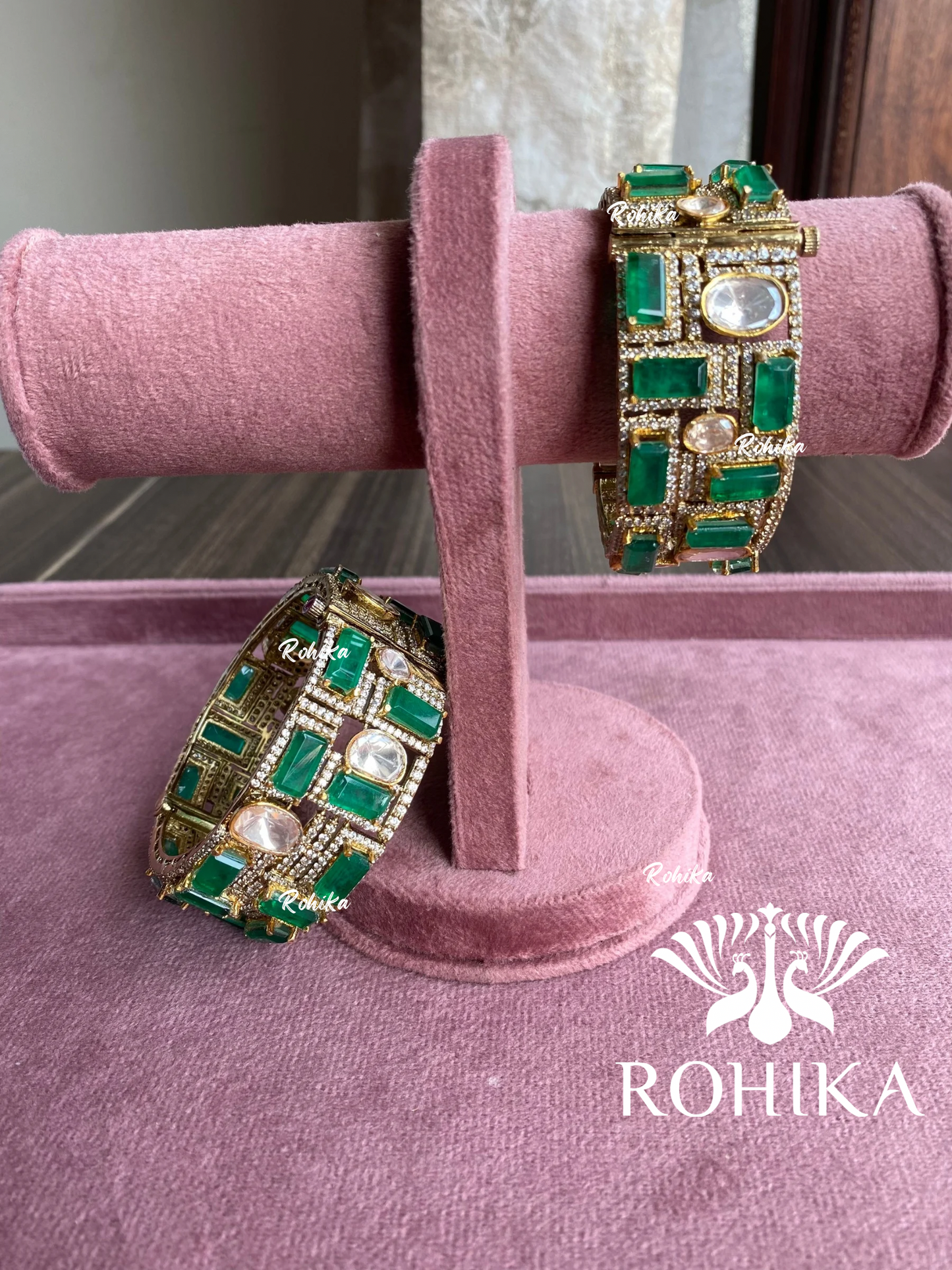 Kanusha doublet moisanite bracelet - Dark green