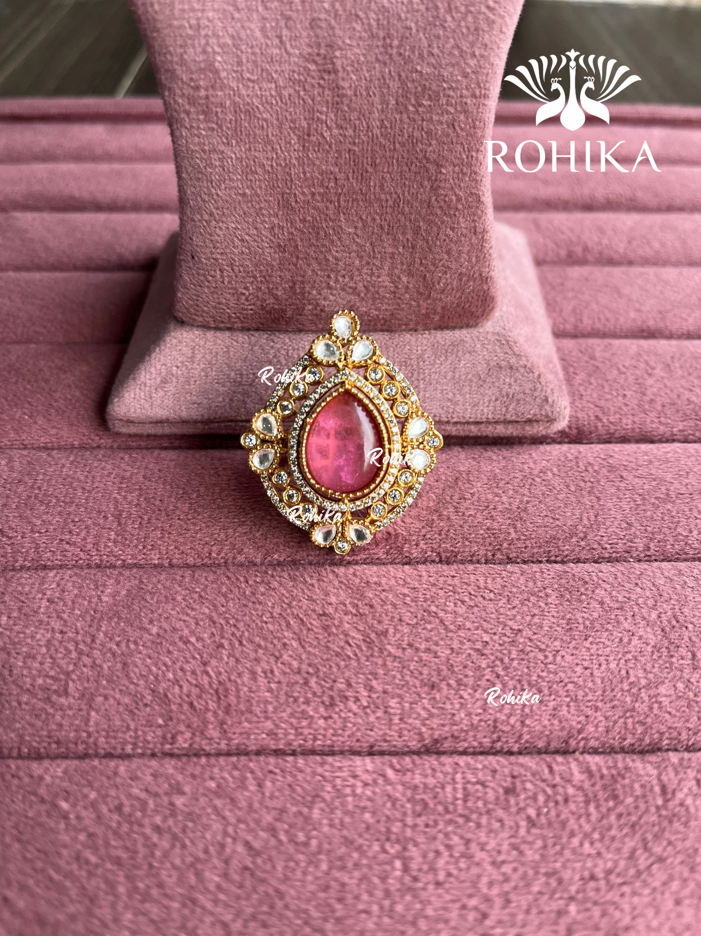 Angana polki kundan ring (SG-127) - Pink