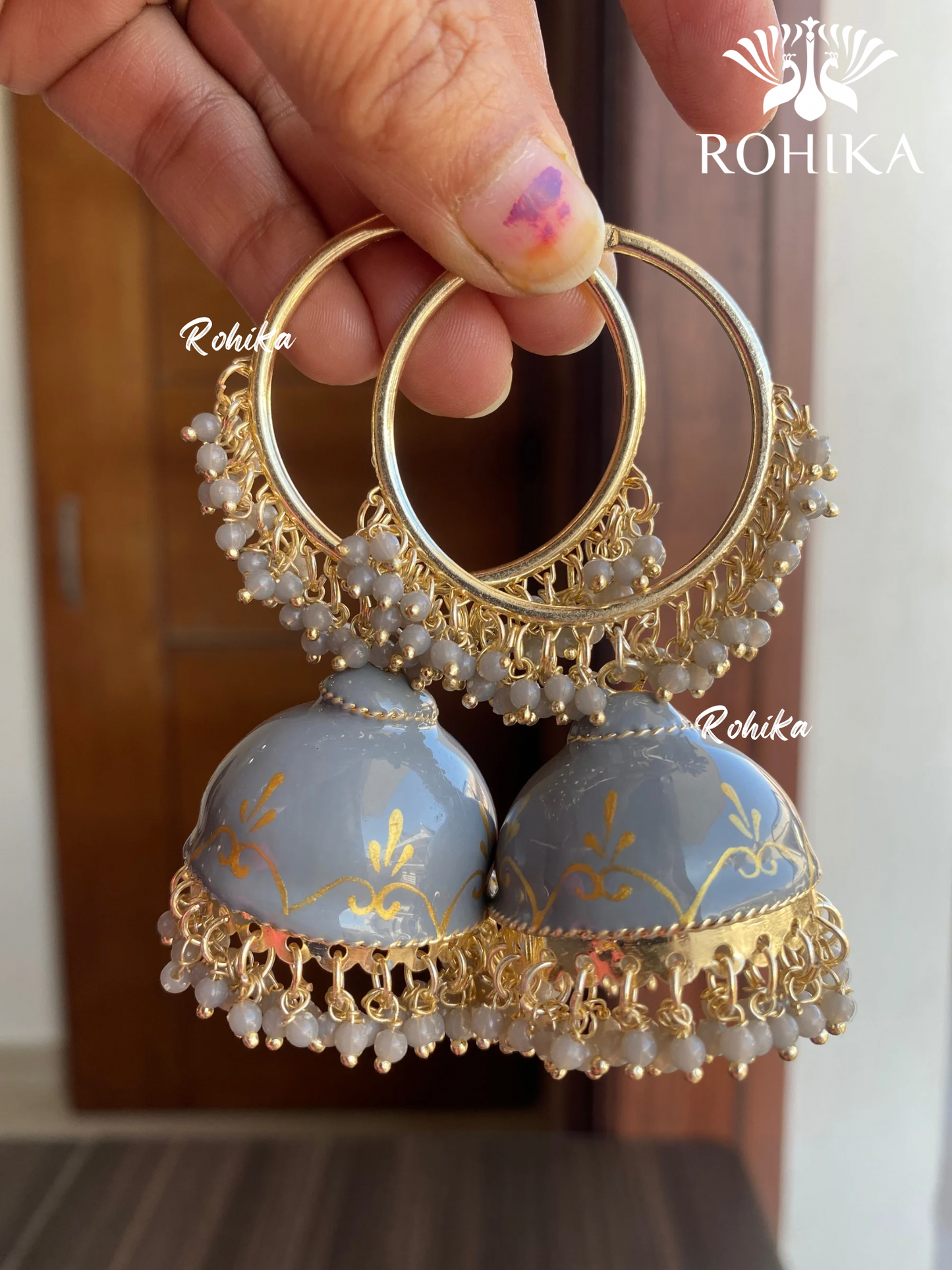 Charu jhumka bali earrings  - grey