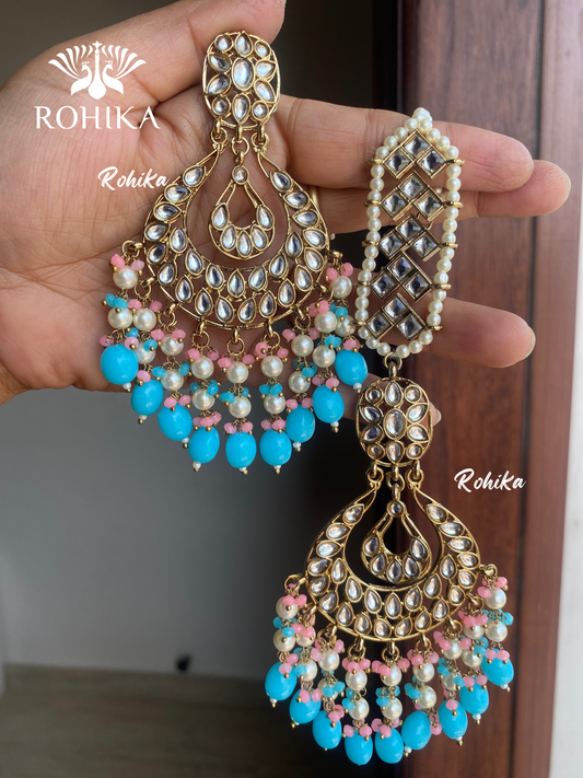 Madhur earrings and maangtikka - Blue