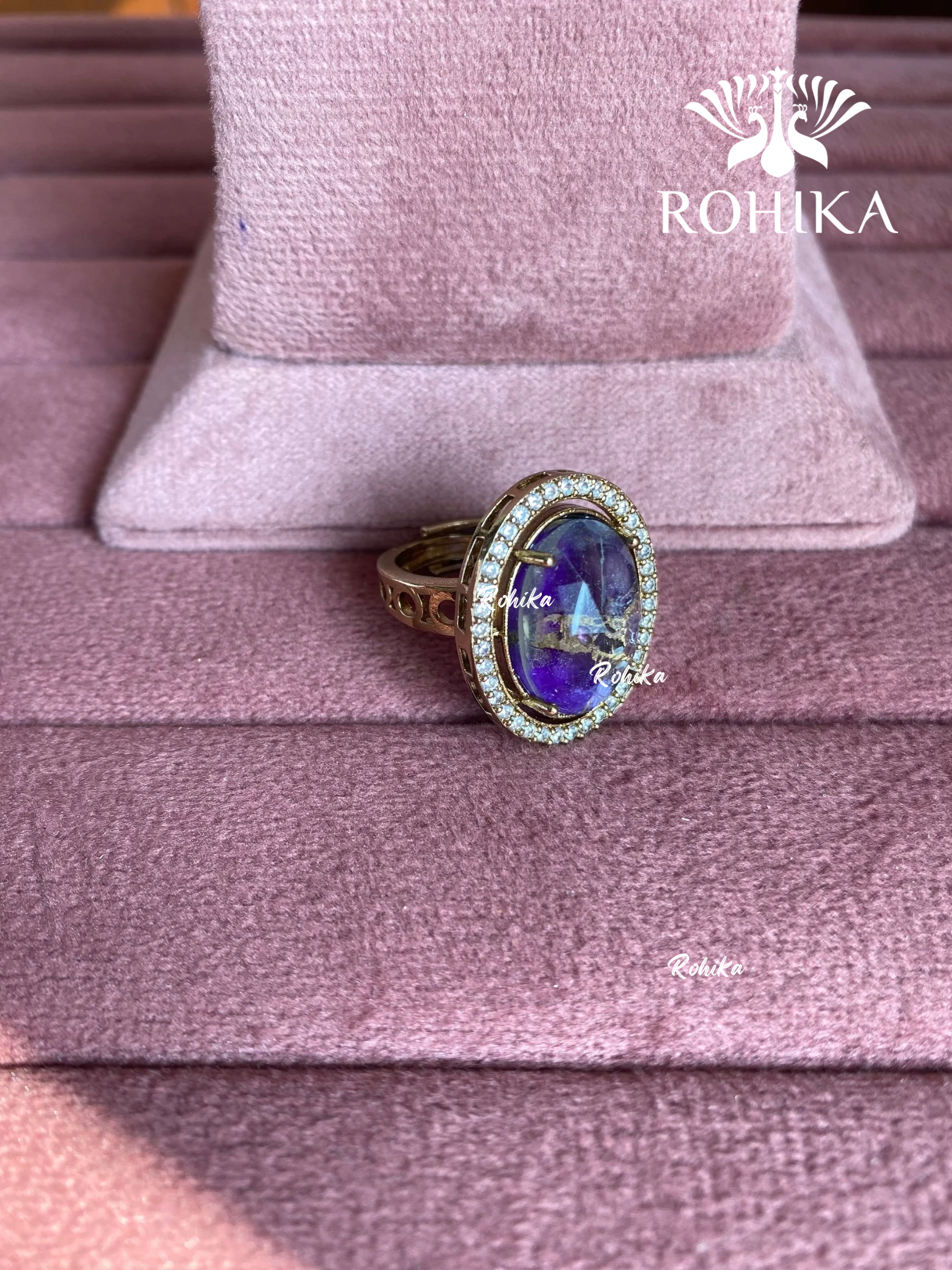 Angana polki kundan ring (SG-090) - Purple