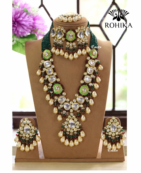 Kalee meenakari kundan bridal combo set - Green