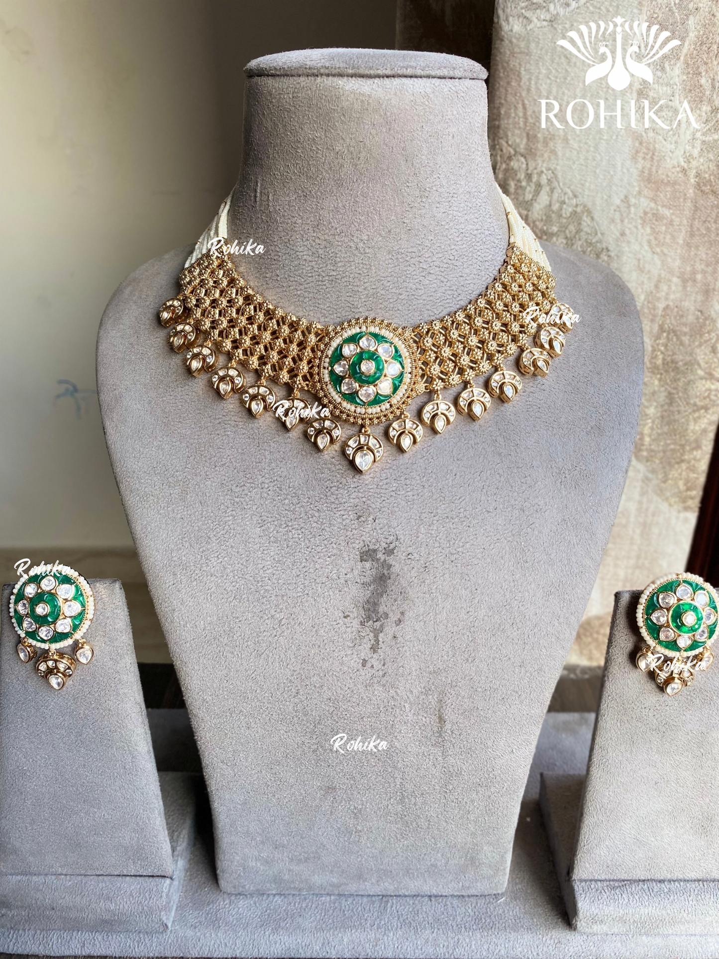 Ishara moisinite goldplated necklace set - Green