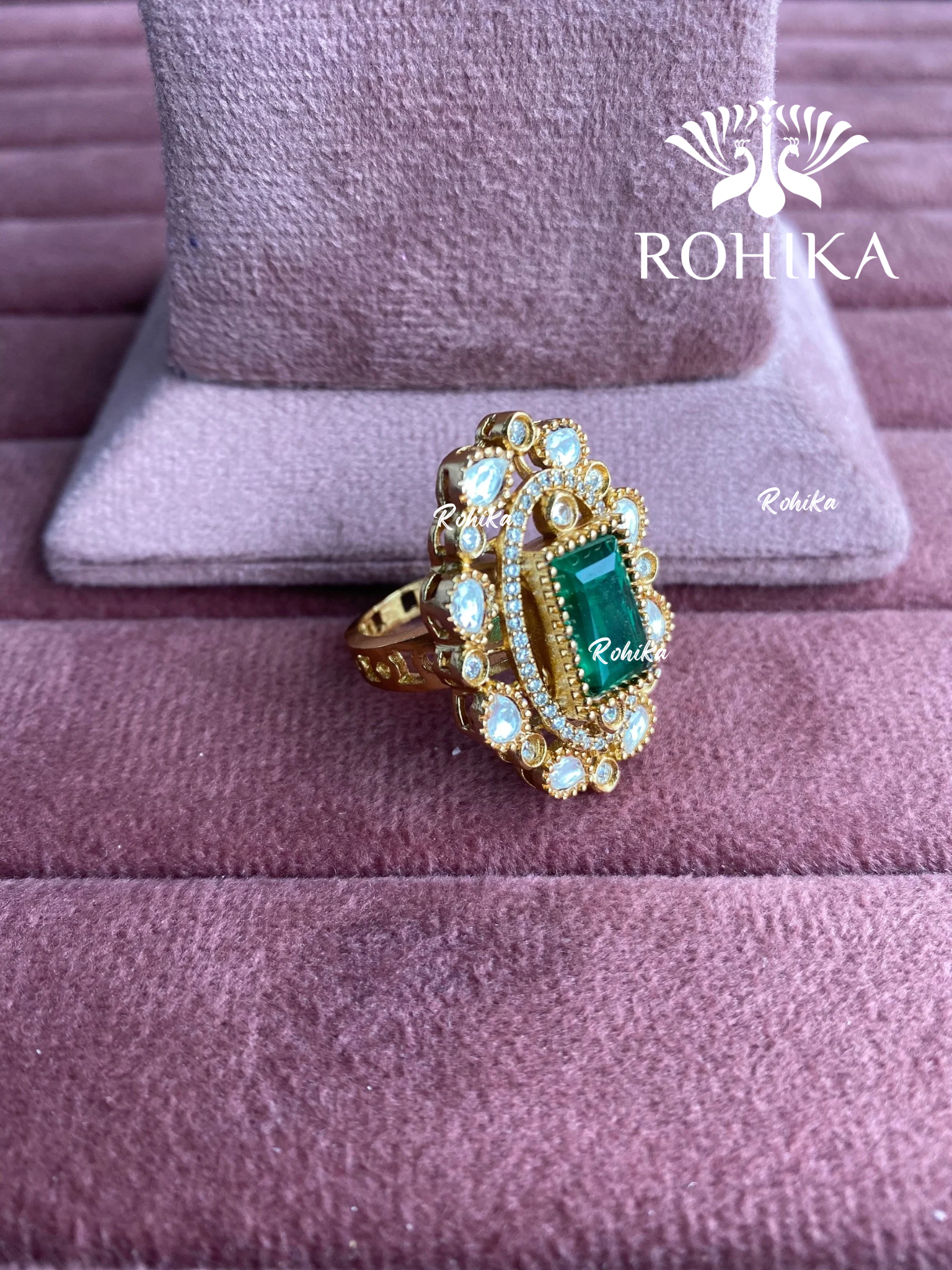 Angana polki kundan ring (SG-057) - Dark green