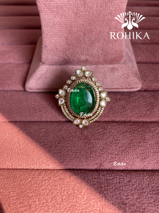 Angana polki kundan ring (SG-105) - Dark green