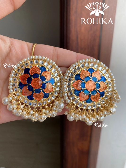 Khushi kundan studs - Orange and blue