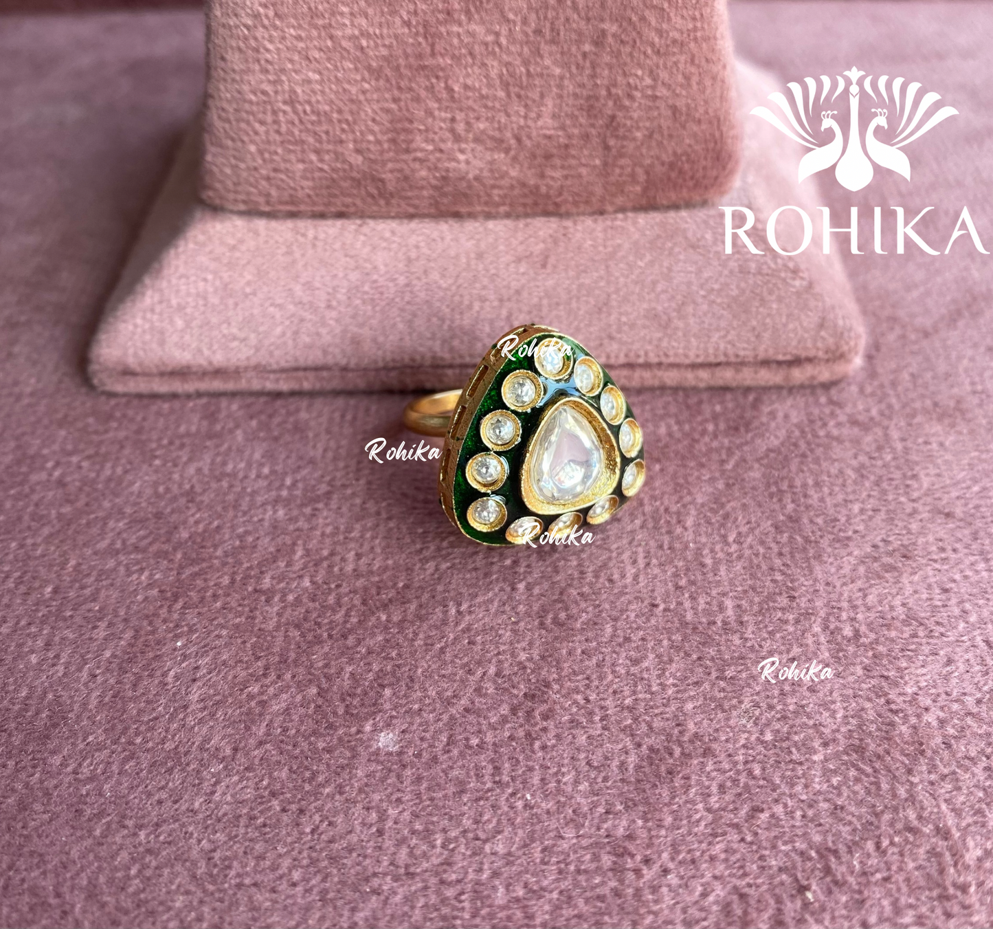 Angana polki kundan ring  (SG-050) - Dark green