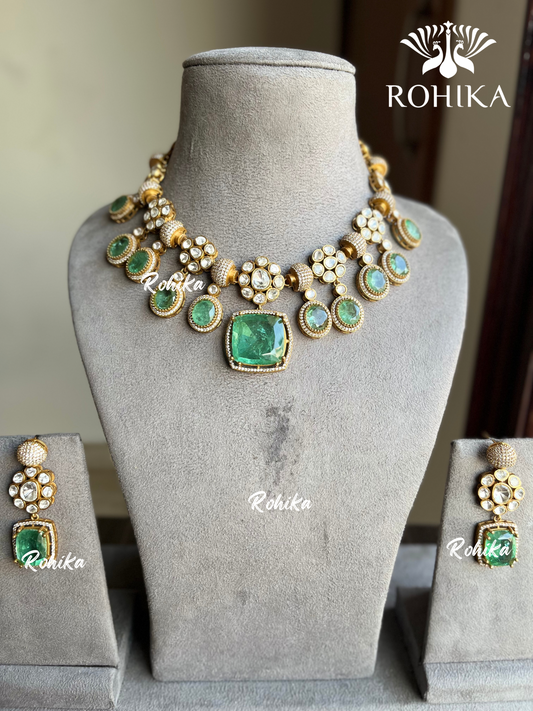 Ananya doublet kundan necklace set - Mint Green