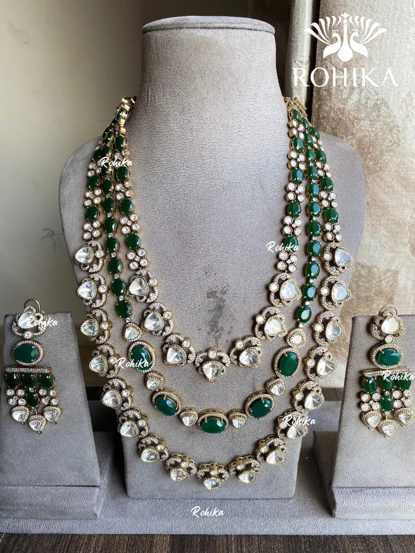 Sifra moisanite kundan combo set - Dark Green