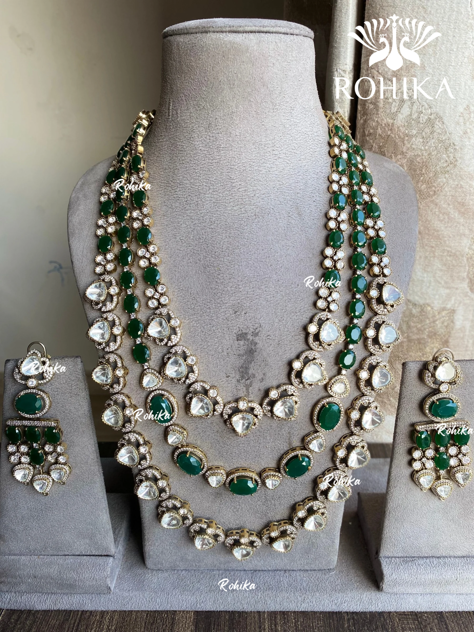 Sifra moisanite kundan combo set - Dark Green