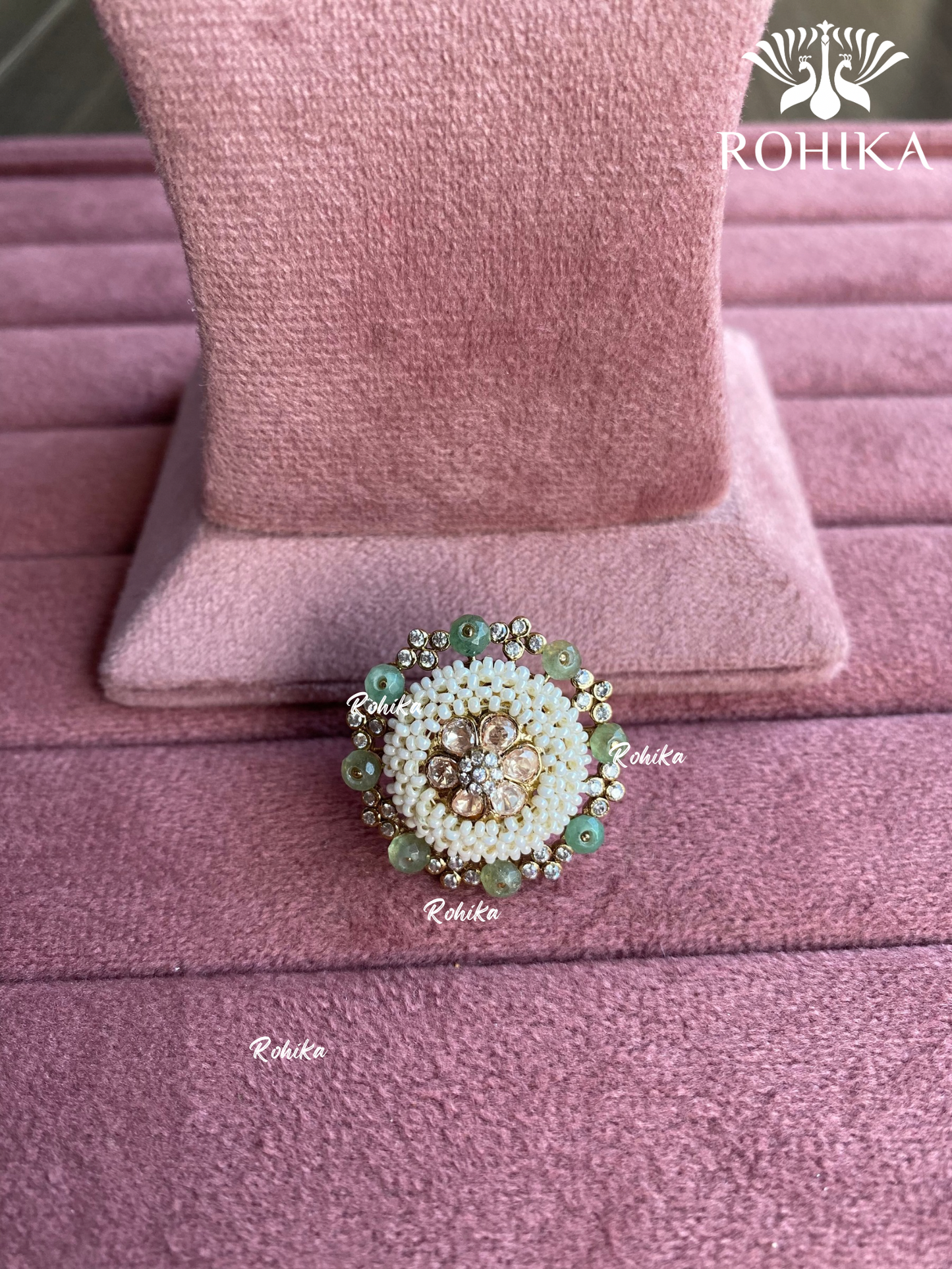 Angana polki kundan ring (SG-069) - Mint green