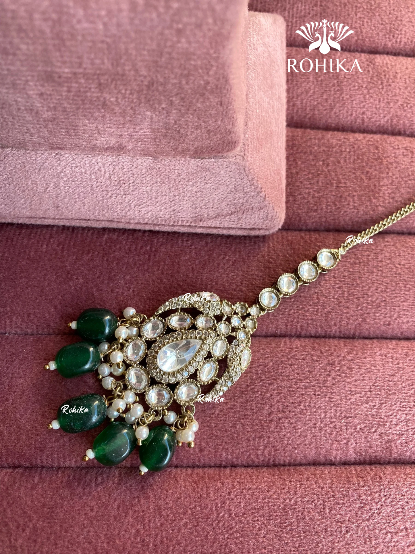 Polki kundan maangtikka (PLKM-052) - Dark green