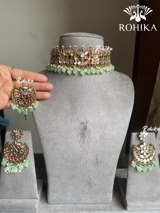 Seeram mirror necklace set - Mint green