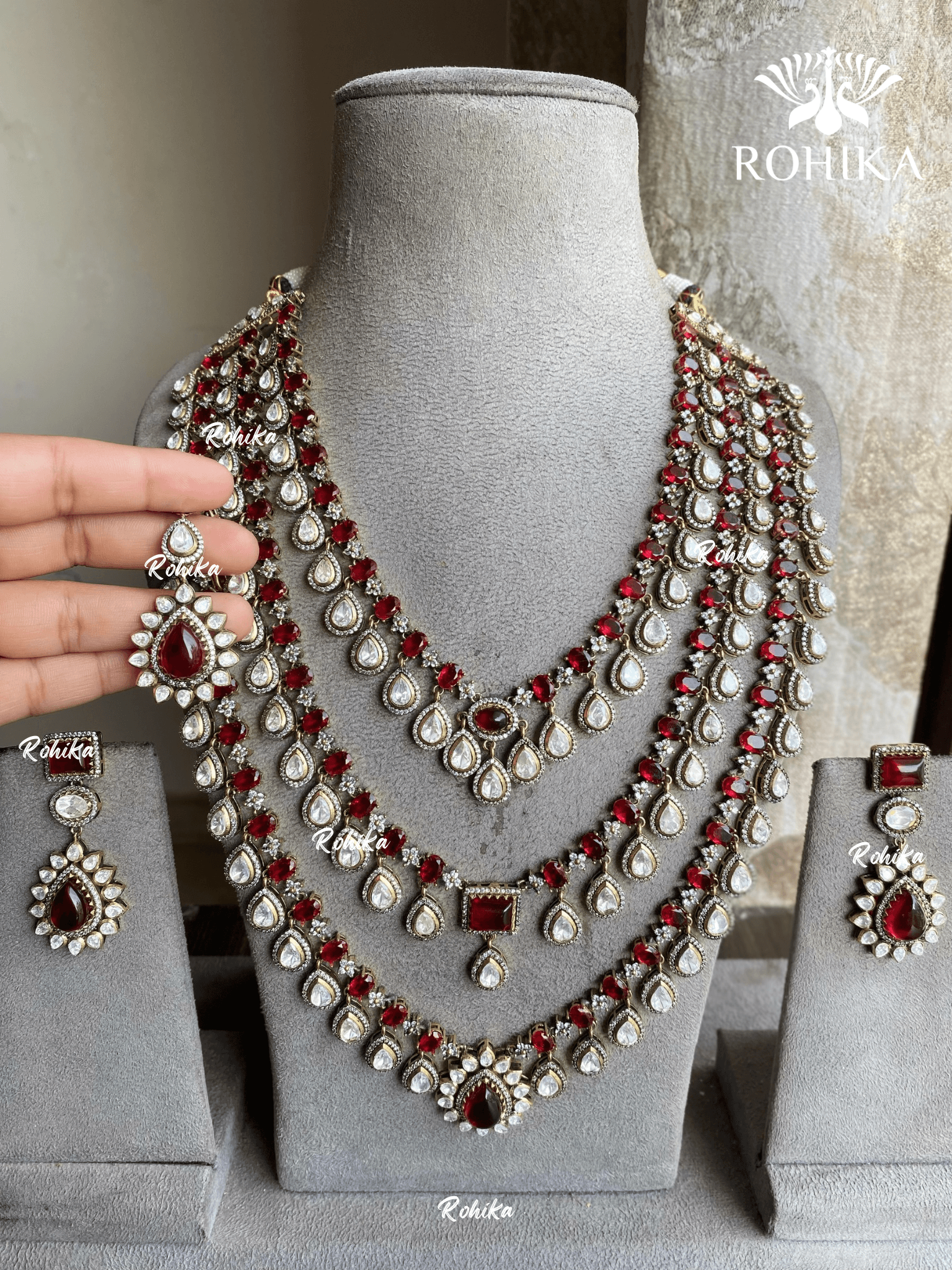 Daak Polki Kundan Necklace set - Red