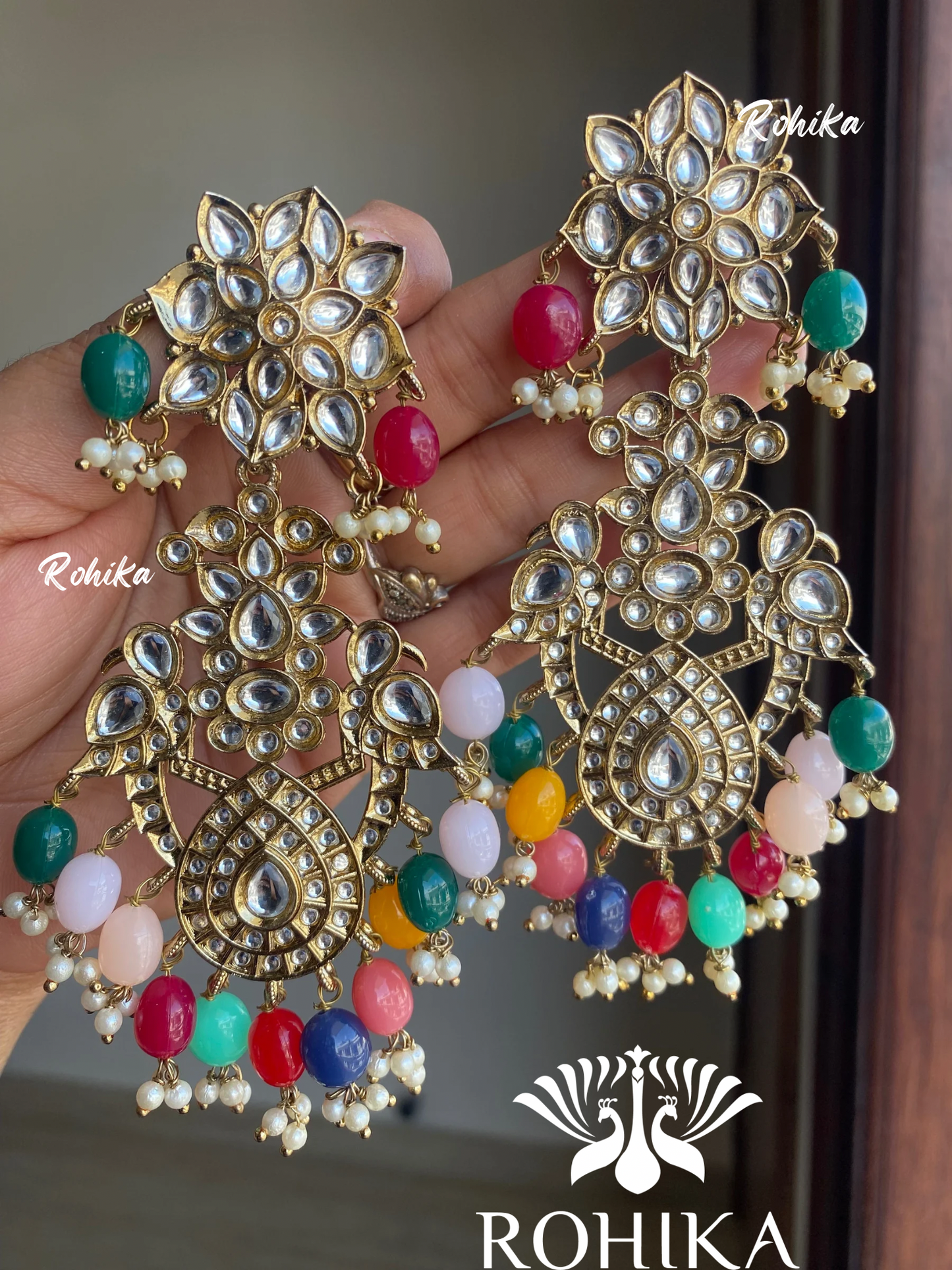 Anupama kundan earrings -Multi colour