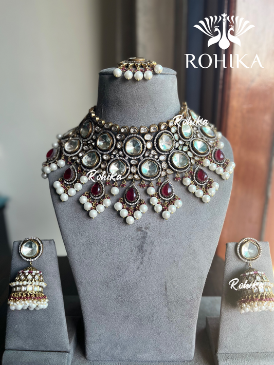 Katha polki kundan bridal set - Red