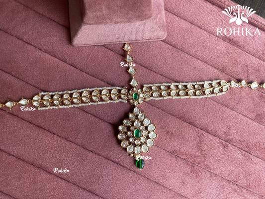 Kesha polki kundan sheeshphool (SP-013)- Dark green