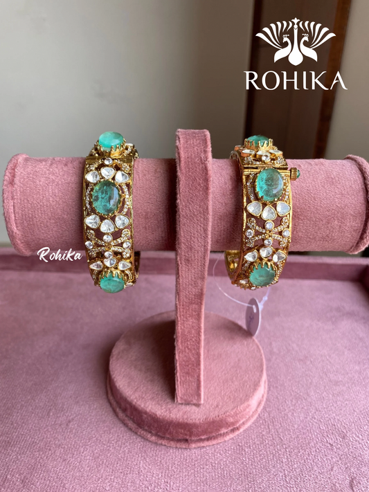 Purva doublet stone kundan kada/bangles - Mint green